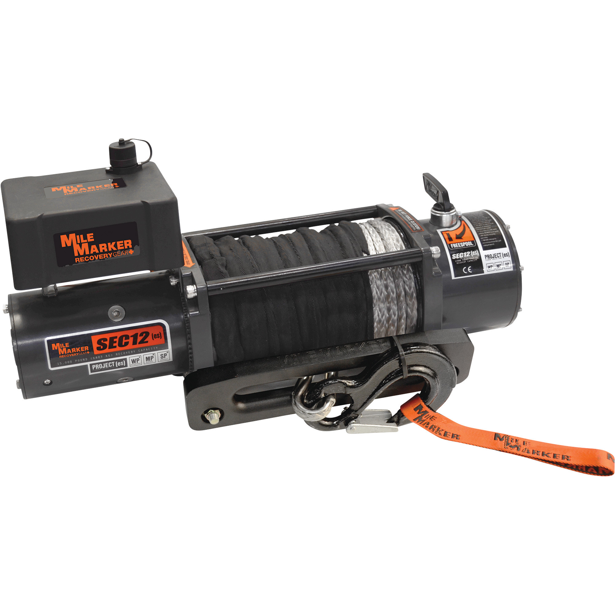 Mile Marker 12 Volt DC Powered Electric Jeep/Truck/SUV Winch, 12,000-Lb. Capacity, 3/8in. x 100ft. Synthetic Rope, Model# 76-53251BW